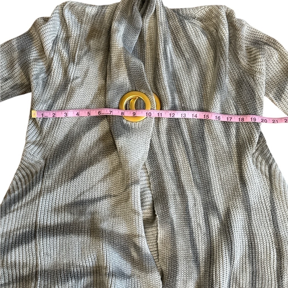 Gray Grommet Open Front Cardigan | Asymmetrical Knit Sweater Boho Style - Picture 10 of 11